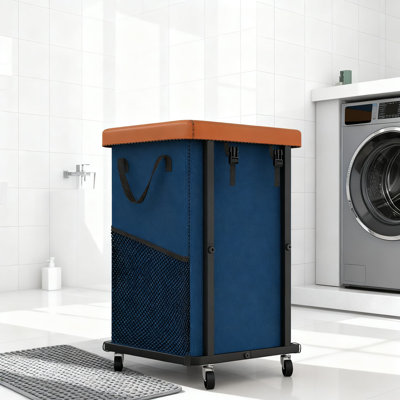 Large Rolling Laundry Basket With Wheels And Removable Bag, Sturdy Metal Frame Hamper Cart With Lid For Bedroom And Laundry Room Organization