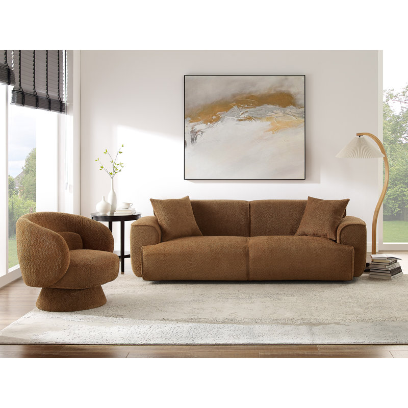 Modern Wallas Sofa Set, Boucle, Rust