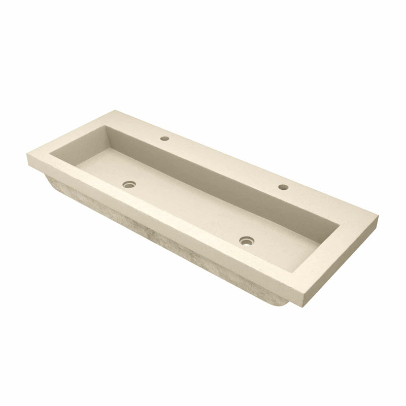 NativeStone Concrete Handmade Rectangular Drop-in Trough Bathroom Sink 48", Two Holes Faucet, Sand