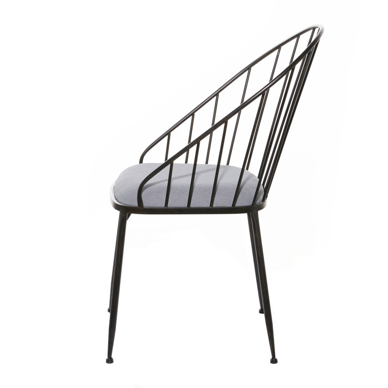 Elegant Black Metal High-Back Windsor Side Chair with Cushion