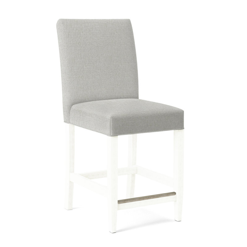 Manhattan Upholstered Stool with Solid Wood Frame, Navy Crypton Performance; 0822-61, Frost White Finish