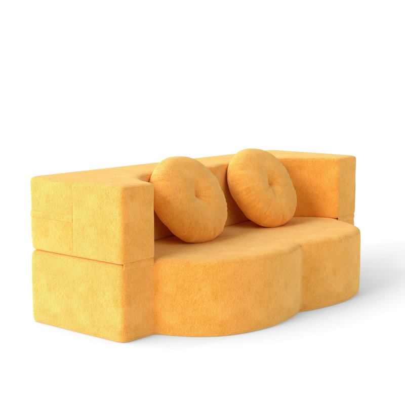 Lit simple avec oreiller, compressible, jaune, pour chambre d'amis - Léger, aucun assemblage requis, salon pliant jaune, confortable et polyvalent, rembourrage en mousse de fibre