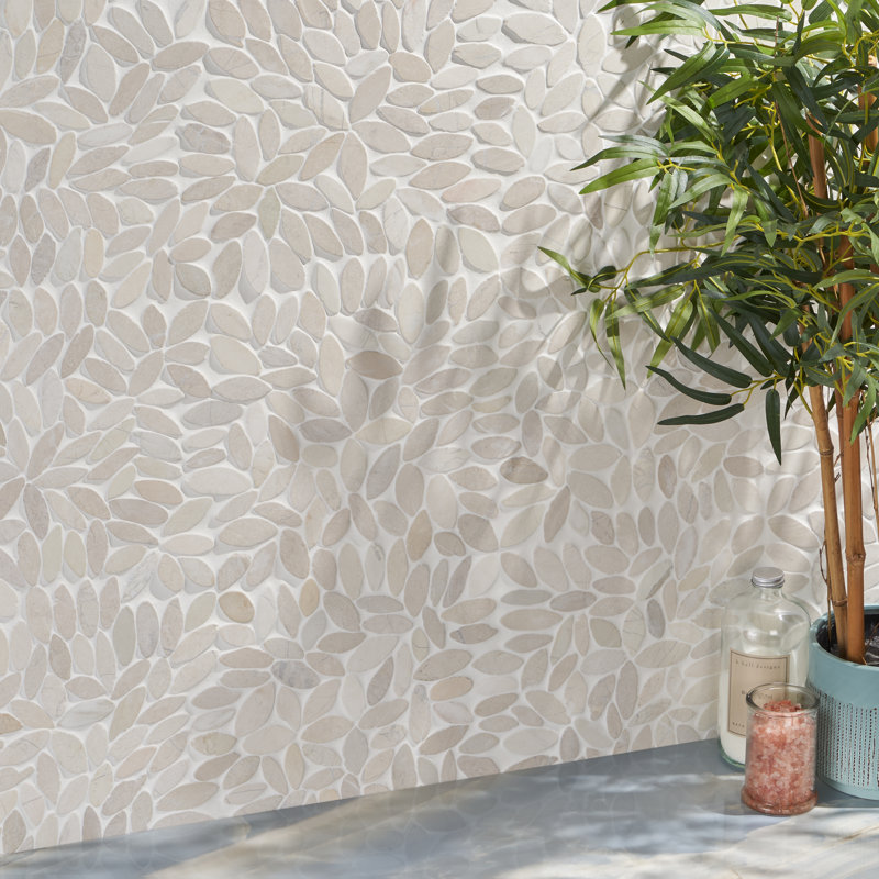 Picturesque Flower 11.81 in. x 11.81 in. Natural Stone Floor and Wall Mosaic Tile (0.97 Sq. Ft. / Each), White