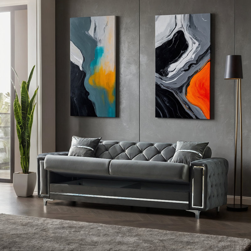 Jadius 4 - Piece Velvet Living Room Set, Gray, Silver