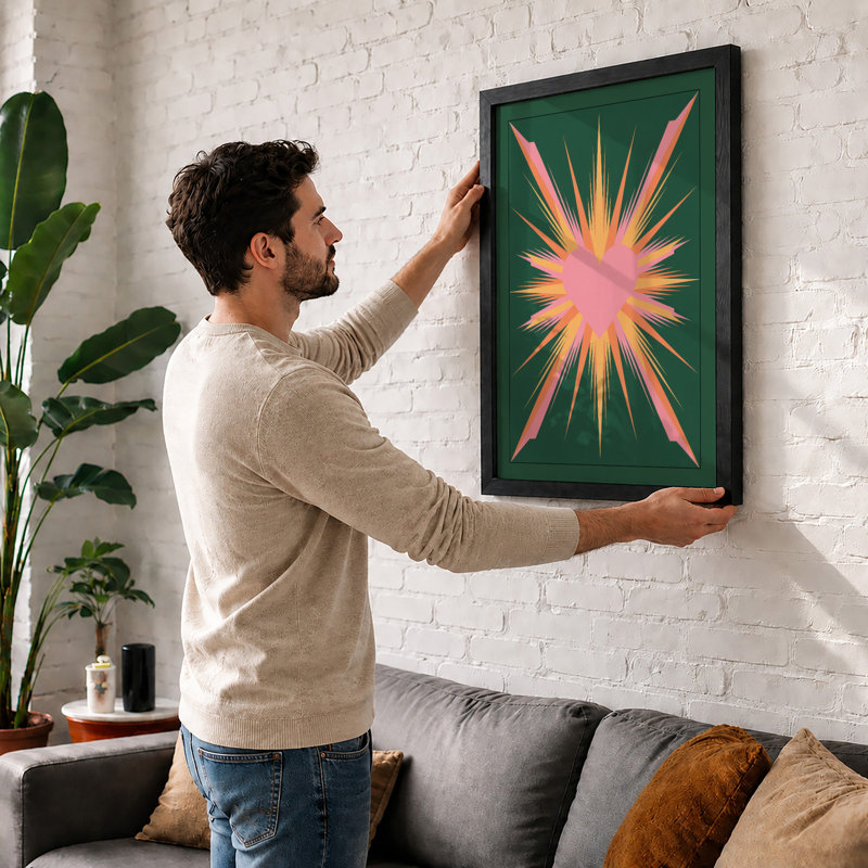 Radiant Starburst Retro - Framed Print, A4 - 29.7 x 21.0 cm, White