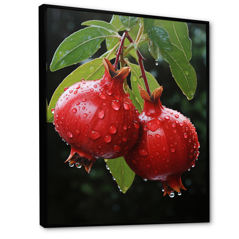 «Fruit Pomegranate Red Pointillism II», reproduction sur toile, Cadre noir, H 20 po x l 12 po x P 1 po