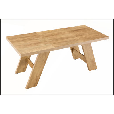 Light Wood Grain MDF Rectangular Dining Table with Double-Panel Outward-Sloping Legs for Home and Office Use, Seats 6-8 People