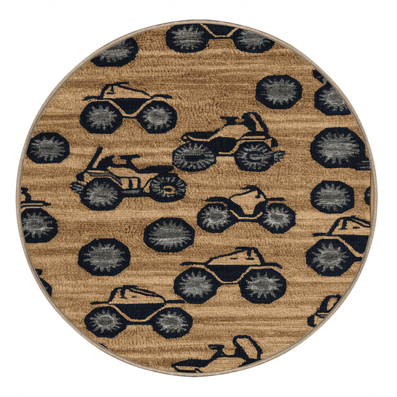 Machine Washable Transportation Brown Area Rug, Round 3'