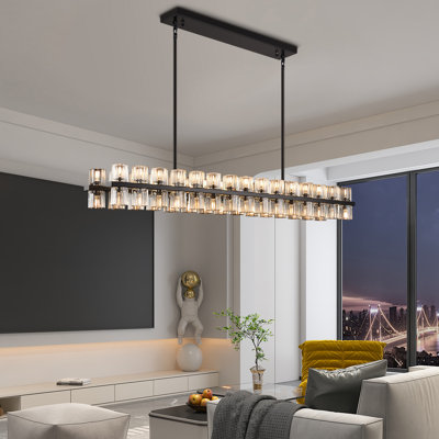 60-Light 54"L Dimmable Square / Rectangle Crystal Cup Chandelier with Crystal Accents(Bulbs Included)