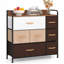 Commode de rangement à 7 tiroirs en tissu avec poignées en bois massif et structure en acier, coffre de rangement de chambre à coucher moderne crème pour petits espaces, brun