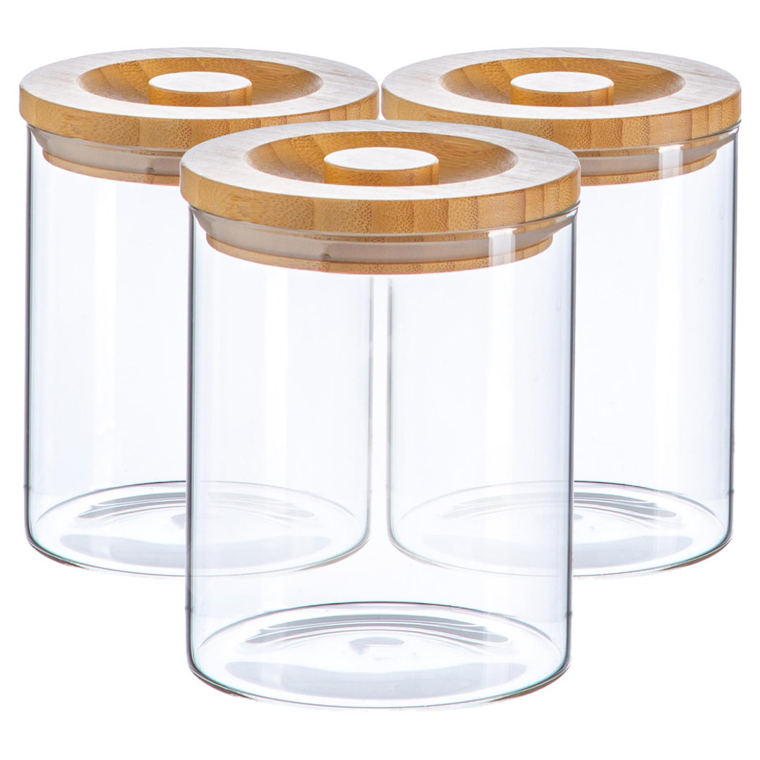 Argon Tableware - Glass Scandi Storage Jars with Wooden Lid - Set of 3