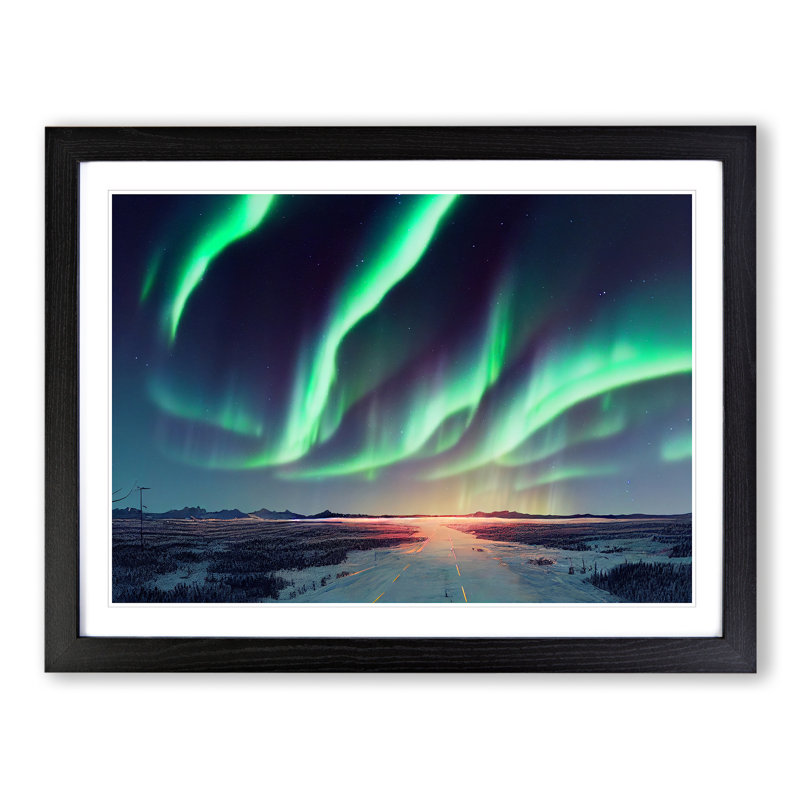 Fine Northern Lights - Single Picture Frame Painting, Black, 25cm H x 34cm W x 2cm D