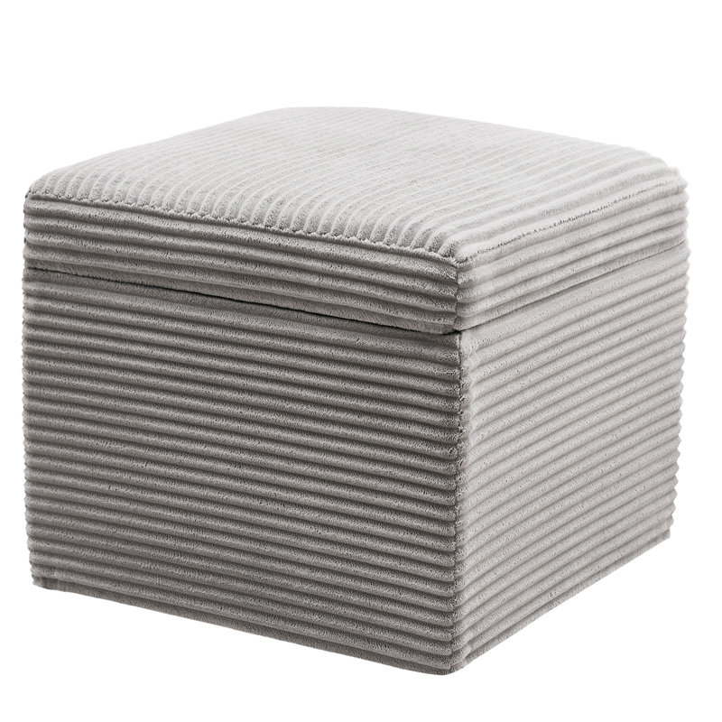 Corduroy Square Upholstered Storage Ottoman, Gray