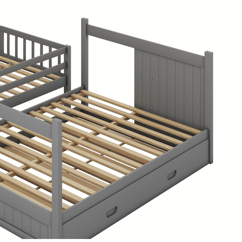 Kids Full Over Full Bunk Bed with Trundle with Drawers, Gray