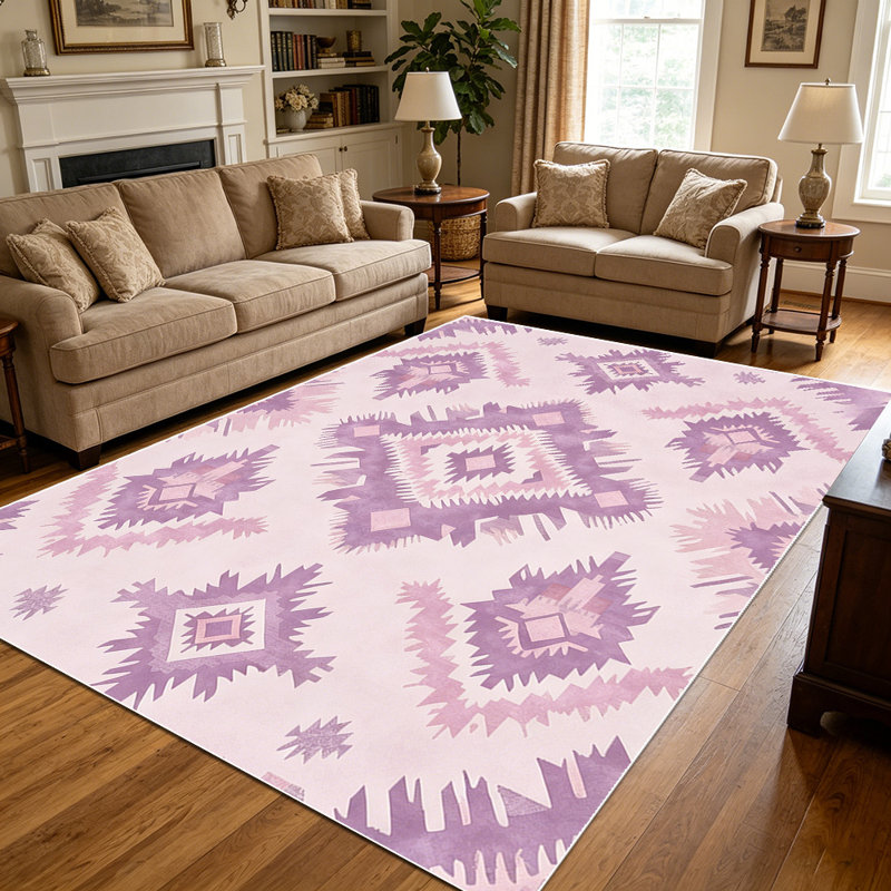 1PC Purple Boho Aztec Geometric Southwestern Pattern area rugs for Living Room, Soft and Comfortable, Suitable for all seasons, easy-to-maintain, machine washable Indoor floor mat, Under Table Farmhouse suitable for entryway, bedroom, dining room,