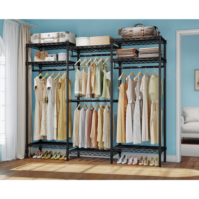 VIPEK V5i Portable Garment Rack, Heavy Duty Wardrobe with 8 Shelves & 4 Rods, Black, Black