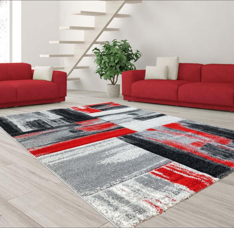 Rio Collection - Red Gray Abstract Premium Area Rug by Rug and Decor 4x5  Size