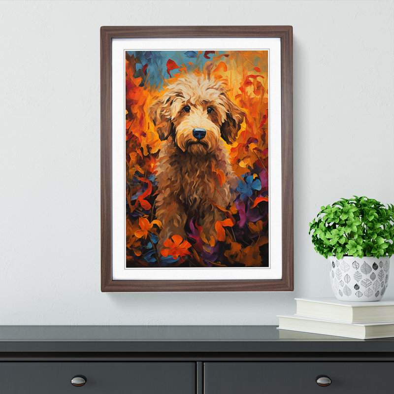 XYZ-FRM-V1223-4002 Labradoodle Tachisme - Single Picture Frame Print on Wood, 46cm H x 34cm W x 2cm D, Walnut