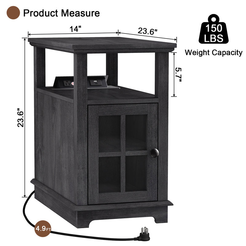 Boxley Tray Top End Table and Built-In Outlets, Dark Brown Top/Black Base