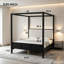 Lit plateforme à baldaquin en bois avec tête de lit tapissier, aucun sommier nécessaire-128934846-128934845
