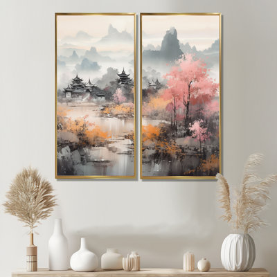 Golden Whispers Of Japon II - Impressions d'art traditionnelles sur toile 2 pièces