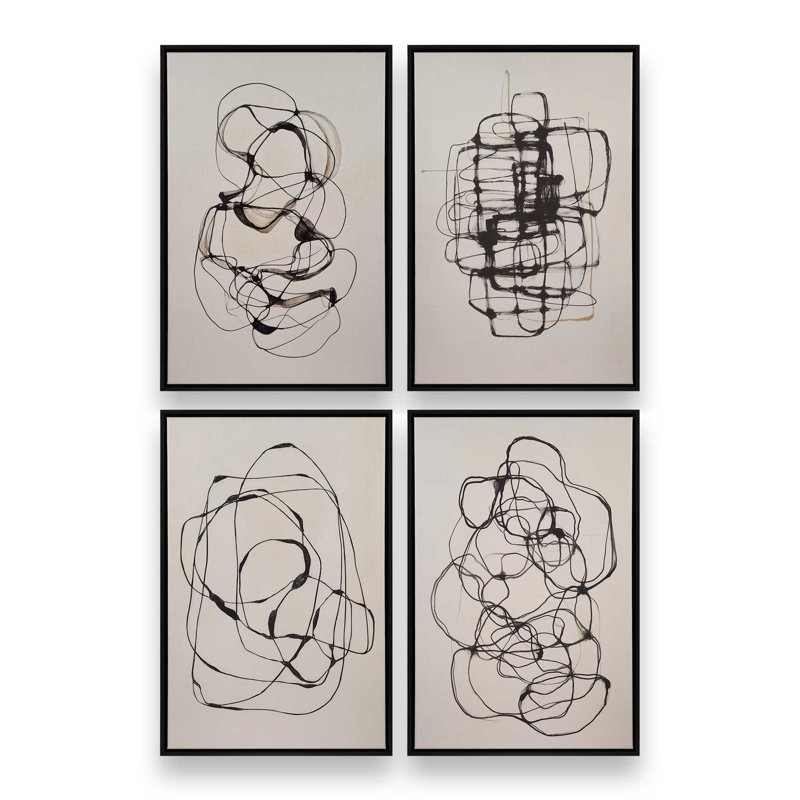 Ensemble de 4 impressions Tangled, Cadre flottant noir satiné, 30 po x 20 po