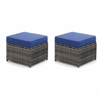 Decksplore 2-Piece Outdoor Wicker Ottoman Set with