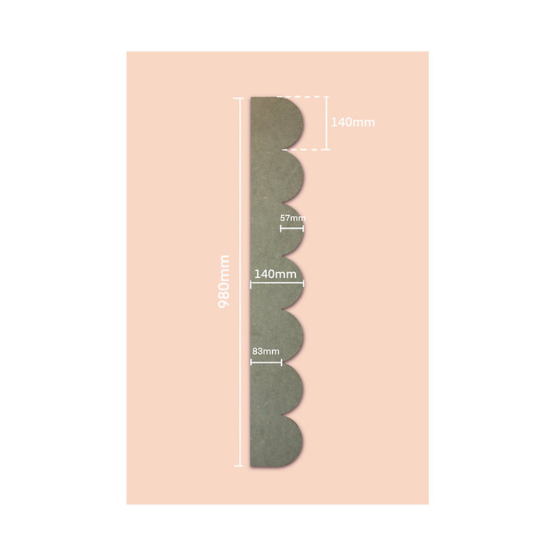 Jumbo Decorative Scallop Design Trim - 98cm x 14cm x 6mm -Edging MDF Wood (Moisture Resistant) - Dado Moulding for DIY