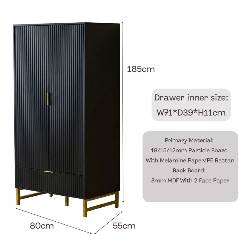 Solid Wood Wardrobe, 2 door + 1 drawer