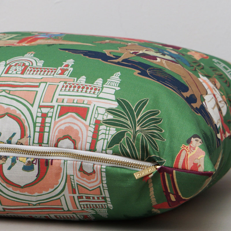 Bara Bazaar Pillow Cover, White/Green/Orange, 24" H x 24" W