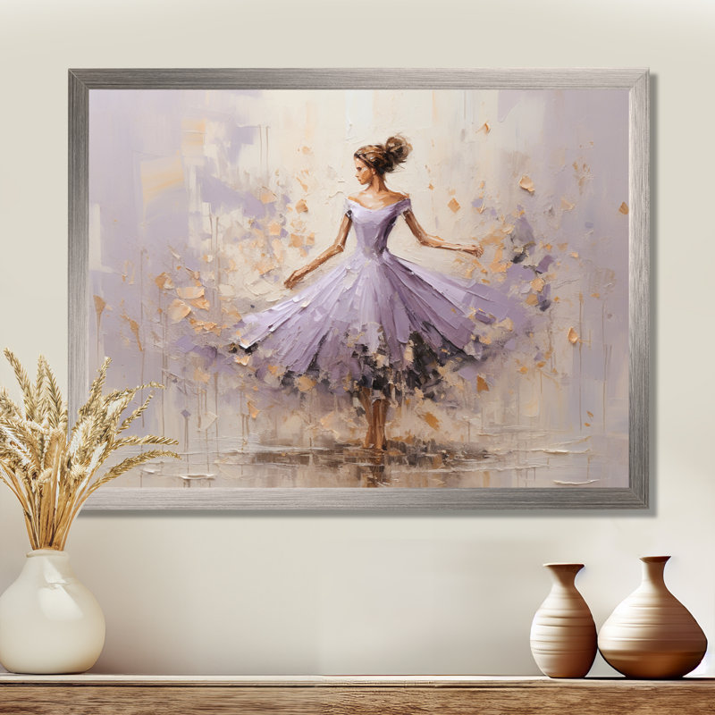 «Minimalisme mauve doré ballerine I», impression sur toile de ballet, H 30 po x l 40 po x P 1,5 po, Cadre argenté