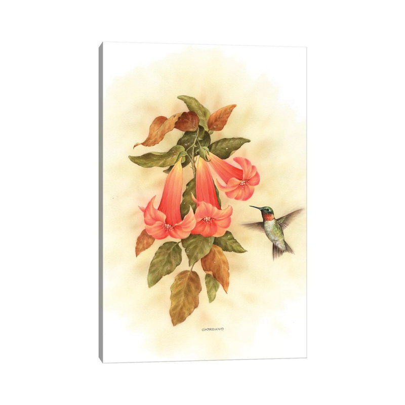 Hummingbird Delight - impression d'art graphique, Aucun mat, Toile tendue, H 12 po x l 8 po x P 0,75 po