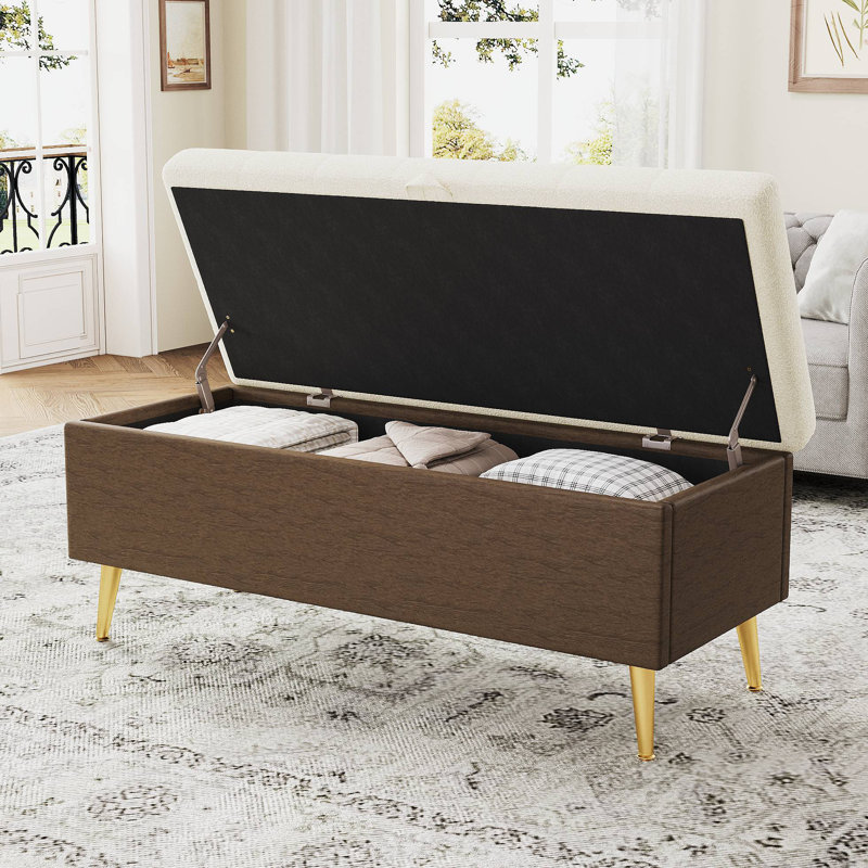 Modern Storage Ottoman Bench Upholstered Bedroom Bench Entryway Storage Ottoman Tufted Ottoman Bench, Beige