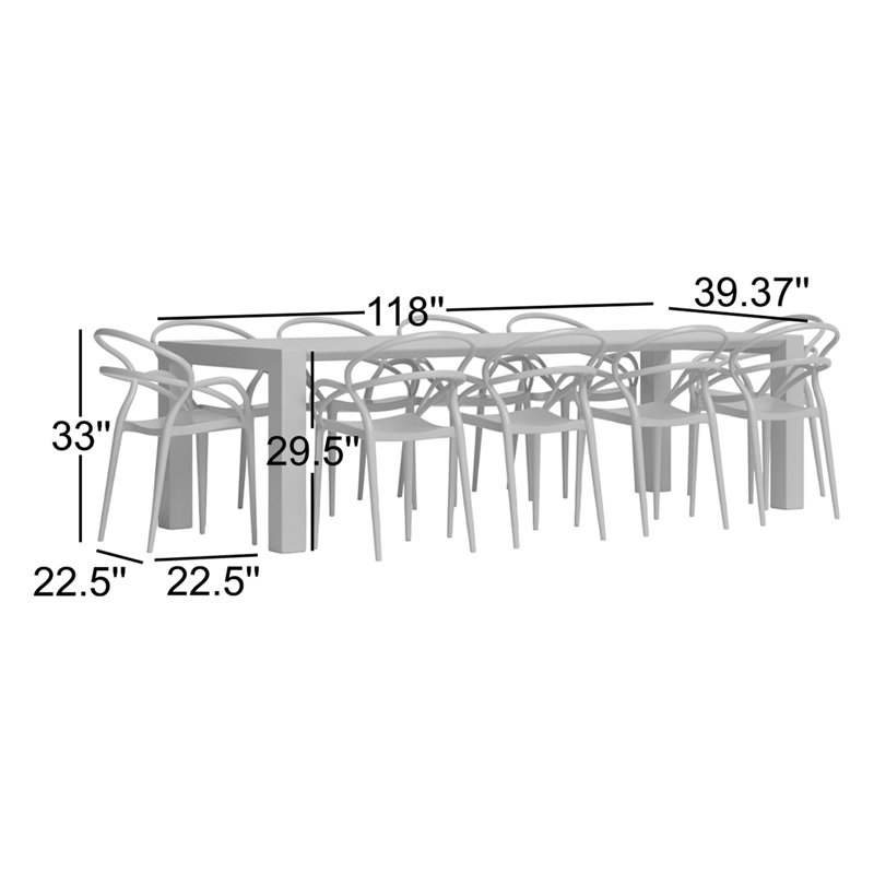 Ensemble repas de patio pour 10 personnes avec table extensible Comet, Blanc