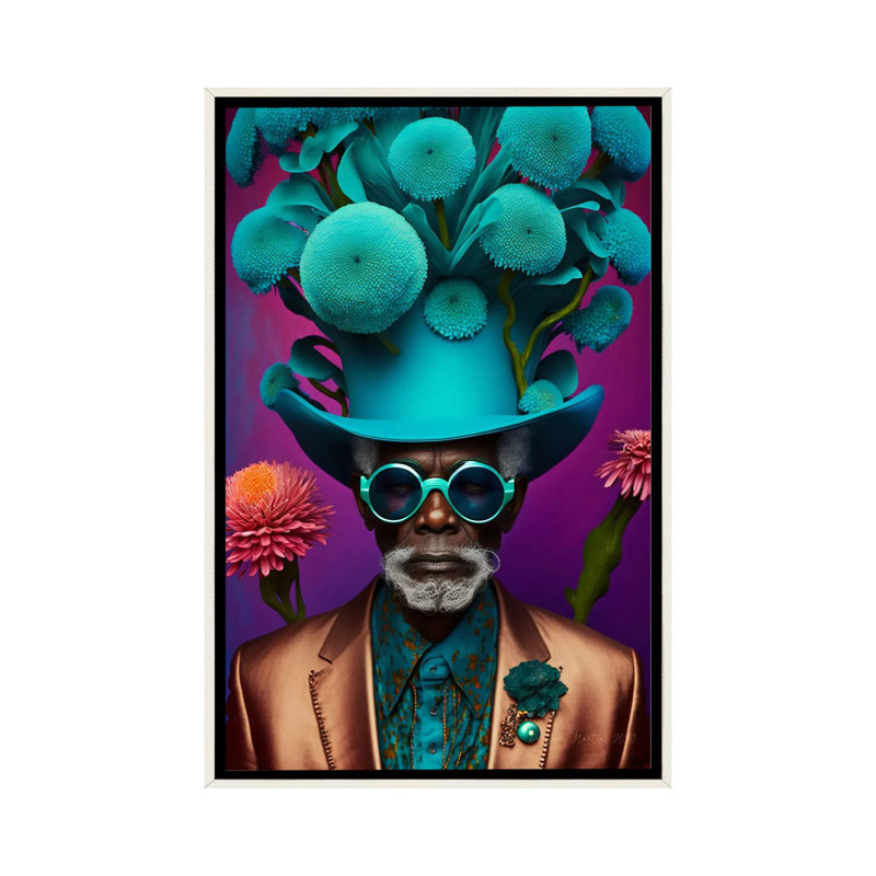 Papy africain rétro futuriste - Champignons VII_1PC6, Cadre flottant blanc vieilli, H 26 po x l 18 po