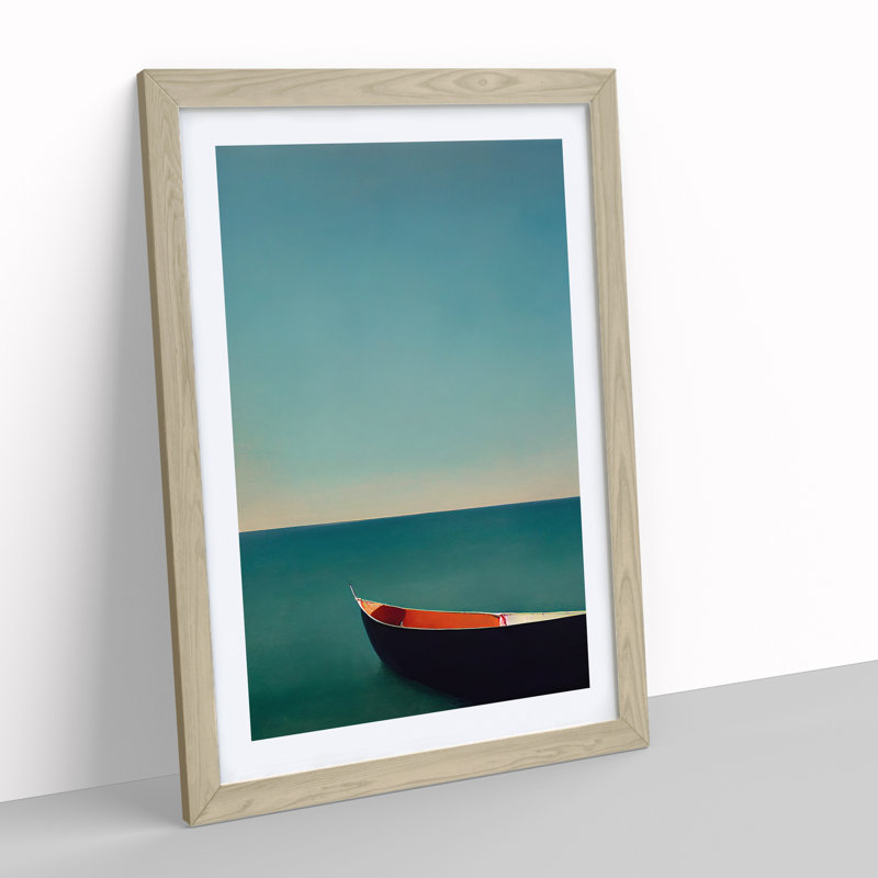 Boat Upon the Sea - Wall Art, 66cm H x 48cm W x 2cm D, Oak Framed, White