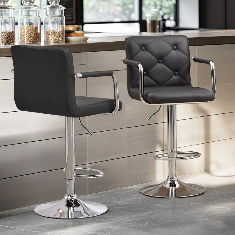 Ensemble de tabourets de bar pour 4, chaises de bar réglables avec accoudoirs, similicuir, pivotant à 360 °, tabourets à gaz pour cuisine