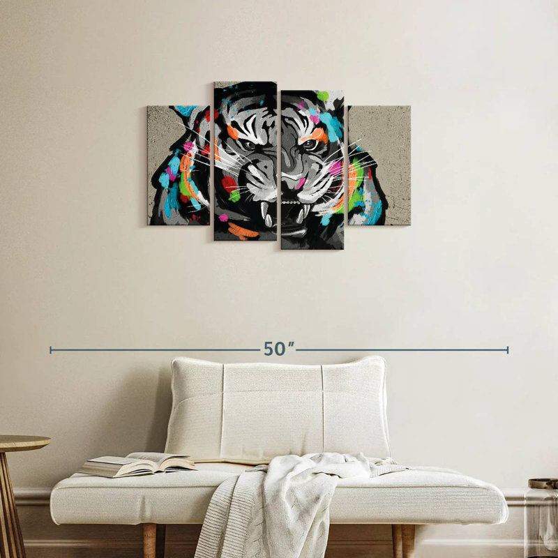 Tigre Brampt, férocité, couleur abstraite, H 22 po x l 36 po