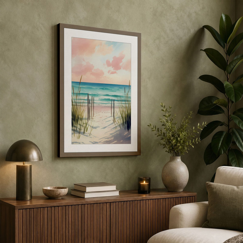 Path to the Sea Coastal - Wrapped Canvas, 36x24 - 91.4 x 61.0 cm, Teal Border
