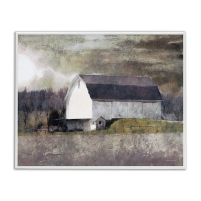 " Stormy Sky Country Farm Barn Murky Field Landscape " Acrylic Painting