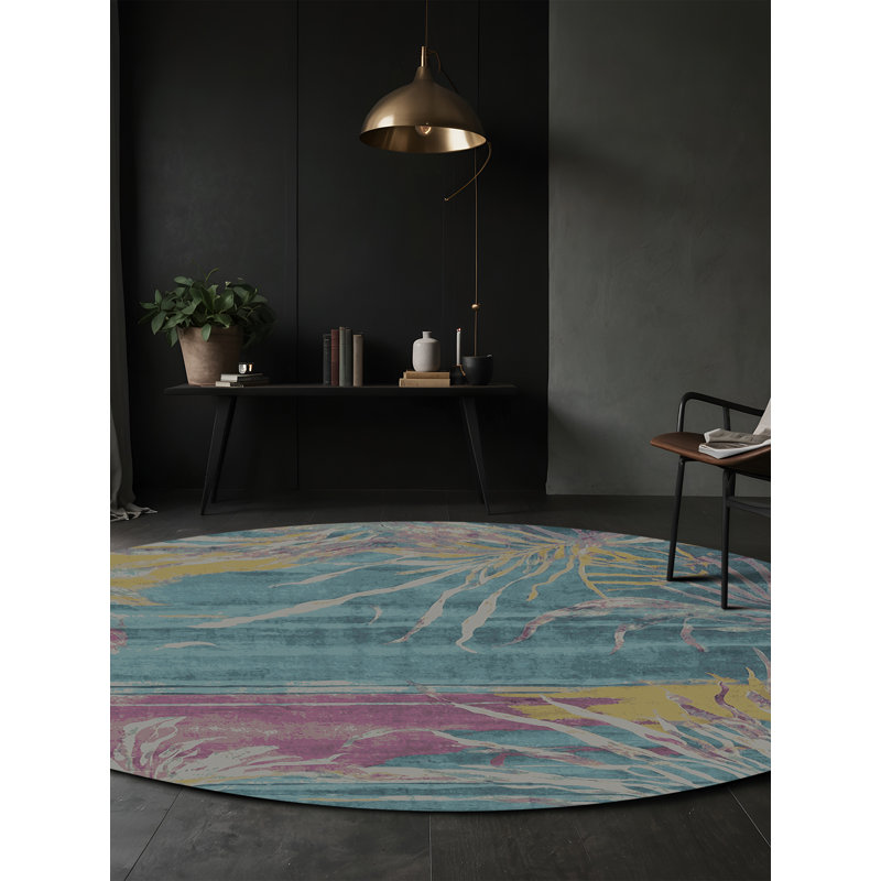 Machine Washable Gray Area Rug, Round 4'