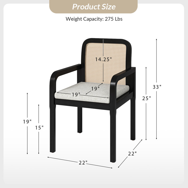 Chaise avec accoudoirs avec coussin amovible Amadou, Noir