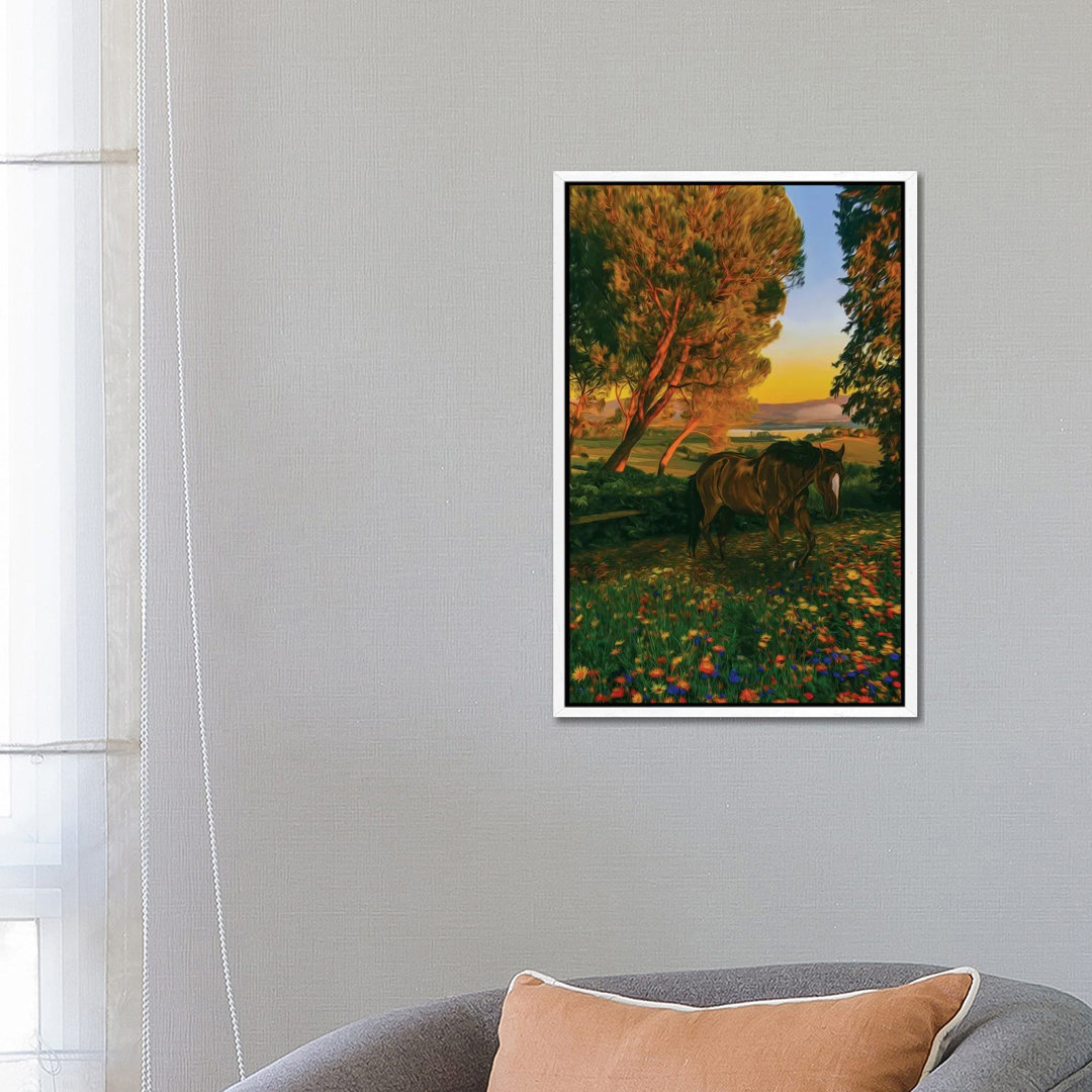 Wildes Fohlen auf einer blühenden Wiese im Wald von Ievgeniia Bidiuk - Gallery-Wrapped Canvas Giclée on Canvas