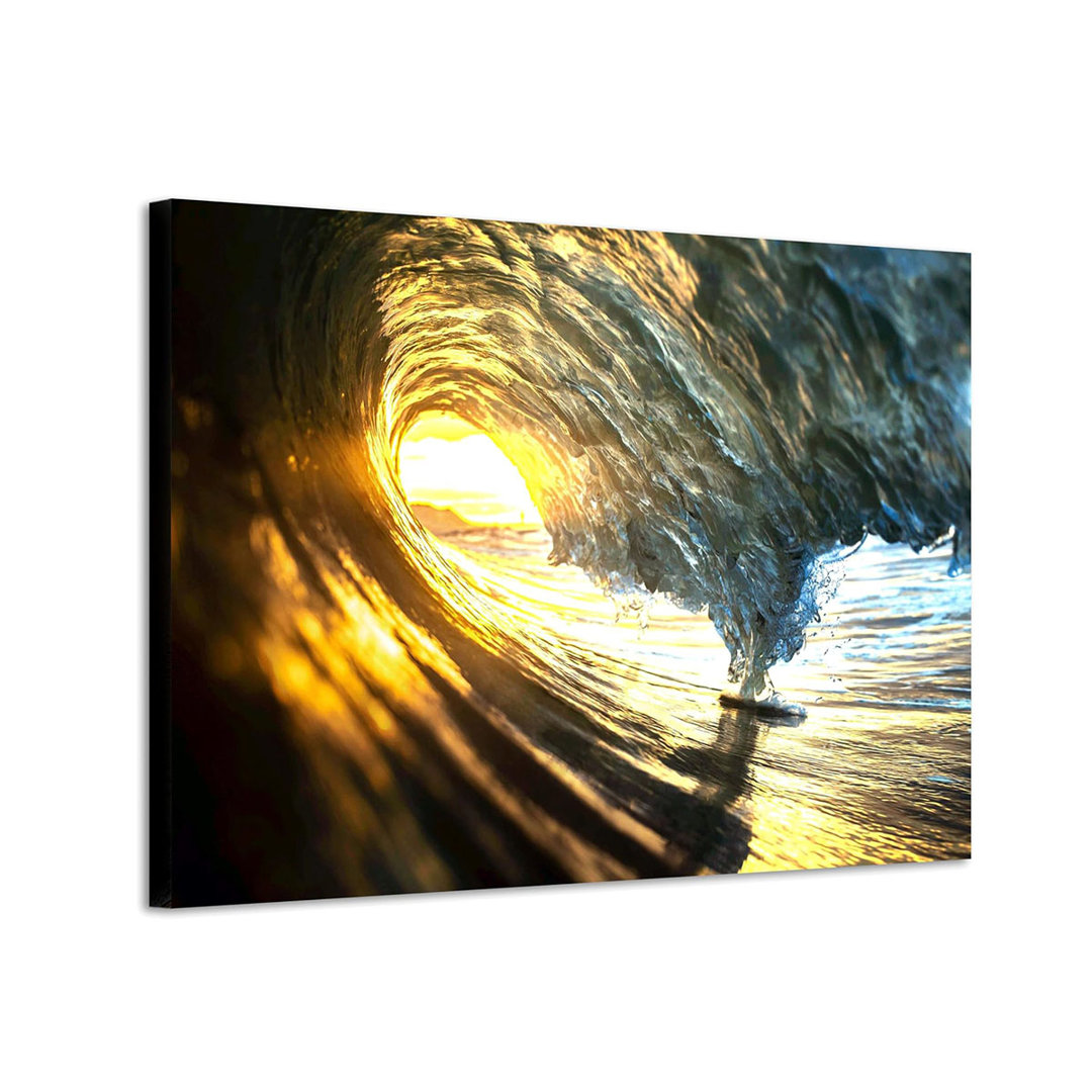 Sunset Wave Canvas Wall Art - Coastal Ocean Picture Modern Seascape Artwork Sea Shoreline Print Painting for Living Room 36x24 Inches