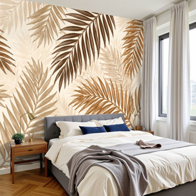 Papier peint adhésif auto-adhésif moderne pour la chambre à coucher Peel and Stick L 69 po x l 96 po avec feuilles de palmier tropicales