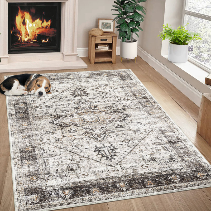 Oriental Machine Washable Rugs Vintage Floral Area Rug for Living Room Bedrooms Non Slip Rugs for Playroom Office Kitchen