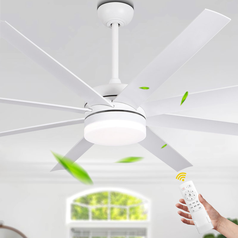 65 Inch White Modern Extra Large Ceiling Fan with Dimmable LED Light and Remote, 6-Speed DC Motor Reversible Ceiling Fan for Large Room