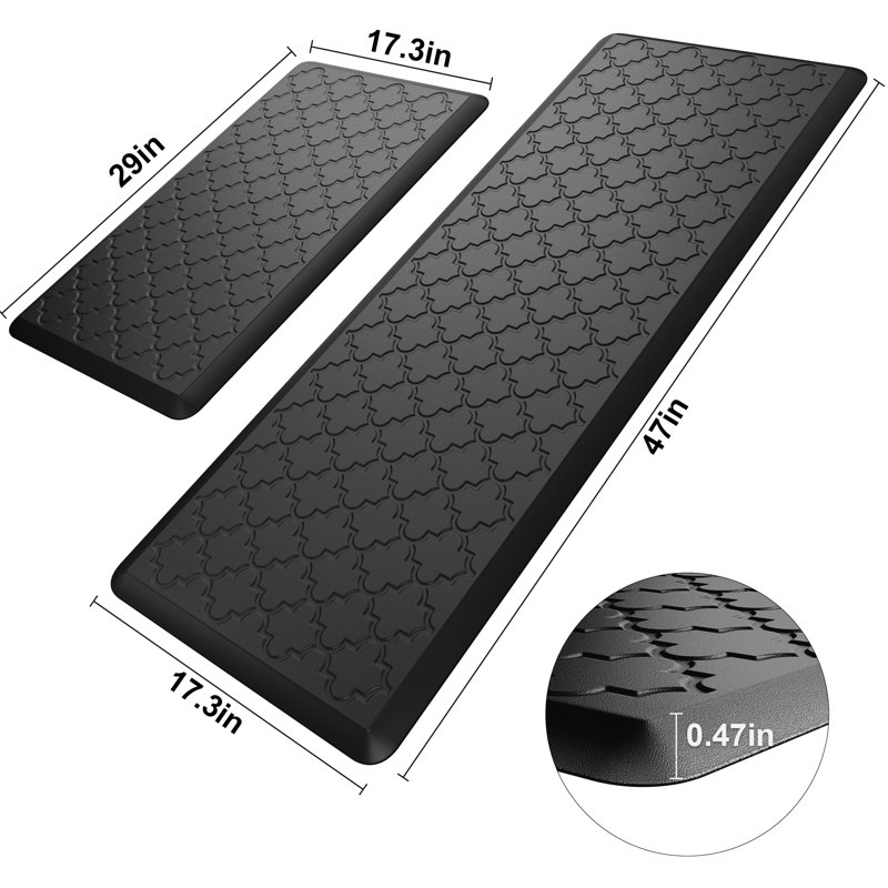 Anti-fatigue Mat Non-Slip Kitchen Mat, Black, Runner 17.3" x 30" + 17.3" x 47"