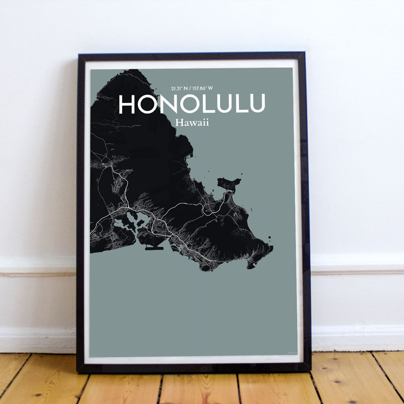 Honolulu City Map 1 Piece Wall Art, 70cm H x 50cm W x 0.13cm D