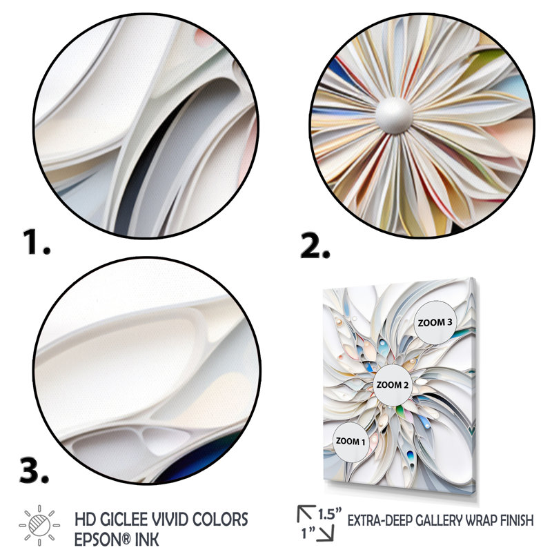 «White Cosmic Flowers I», reproduction sur toile, Toile tendue, H 44 po x l 34 po x P 1,5 po